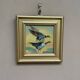 Mid-Century Oil on Panel – “Birds” by Unknown, Vintage & Framed 11 × 11 cm