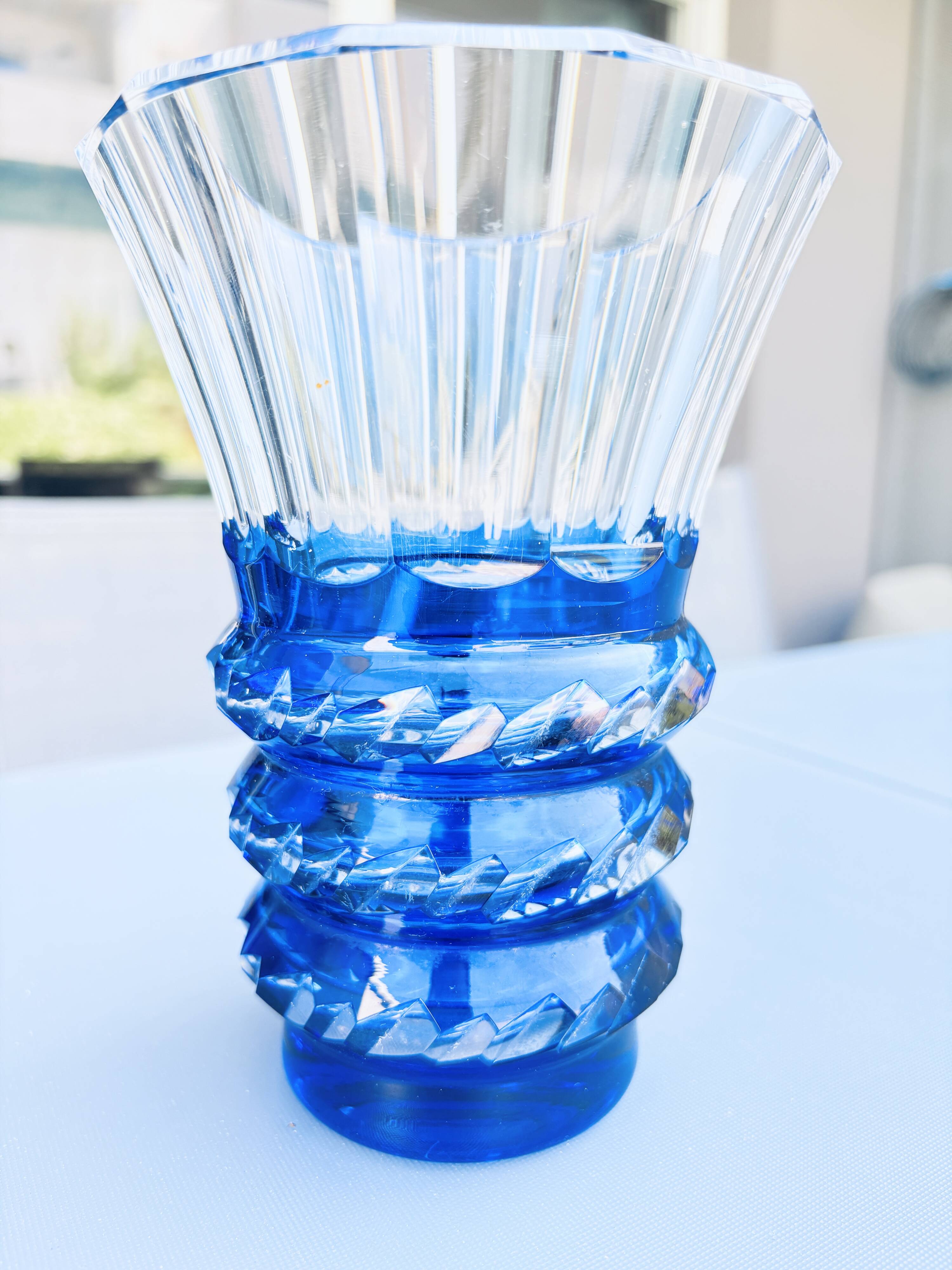 Val Saint Lambert – Cut cobalt blue crystal bowl/vase signed –
