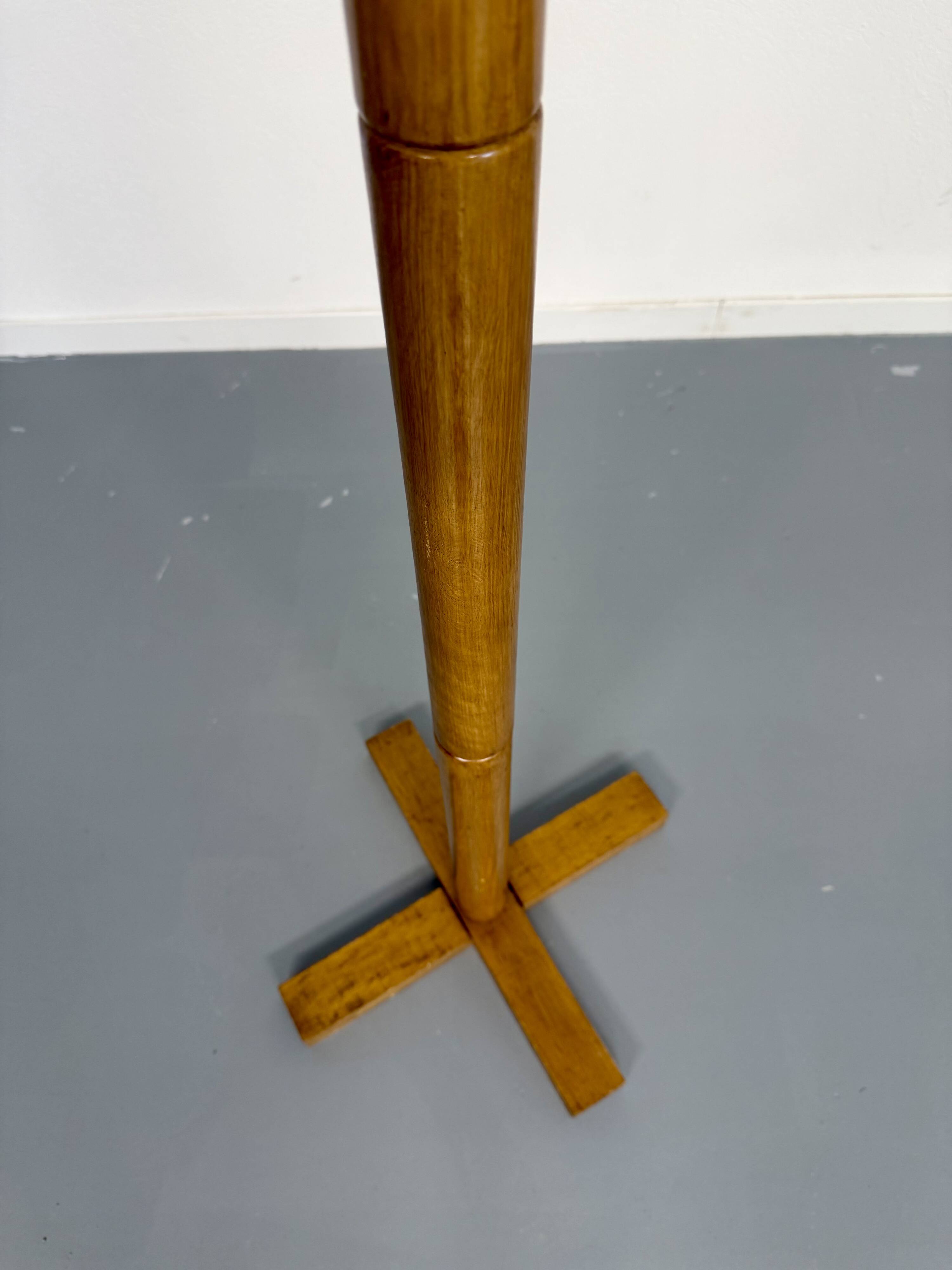 Vintage wooden coat stand with modernist design from the 1970s.