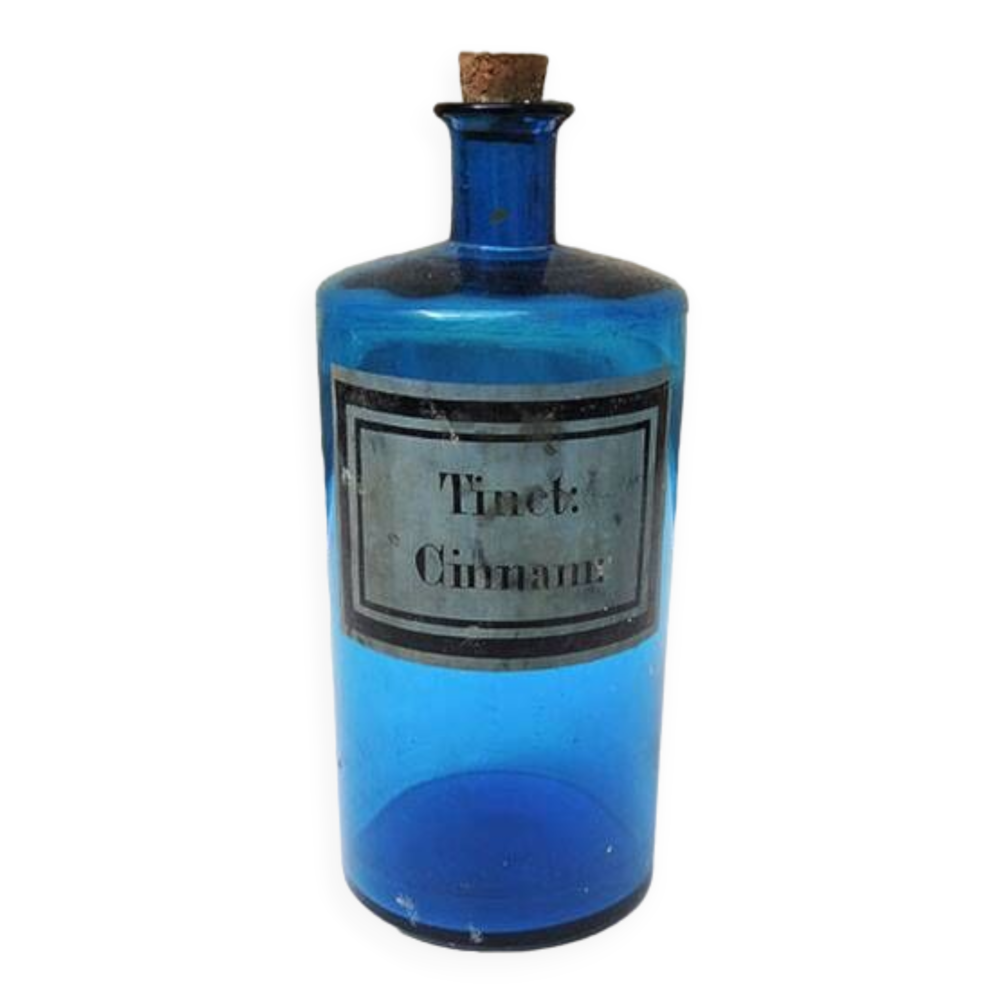 Old Blue Glass Apothecary Jar - Tinct: Cinamm