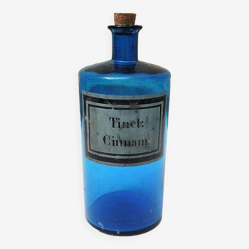 Old Blue Glass Apothecary Jar - Tinct: Cinamm