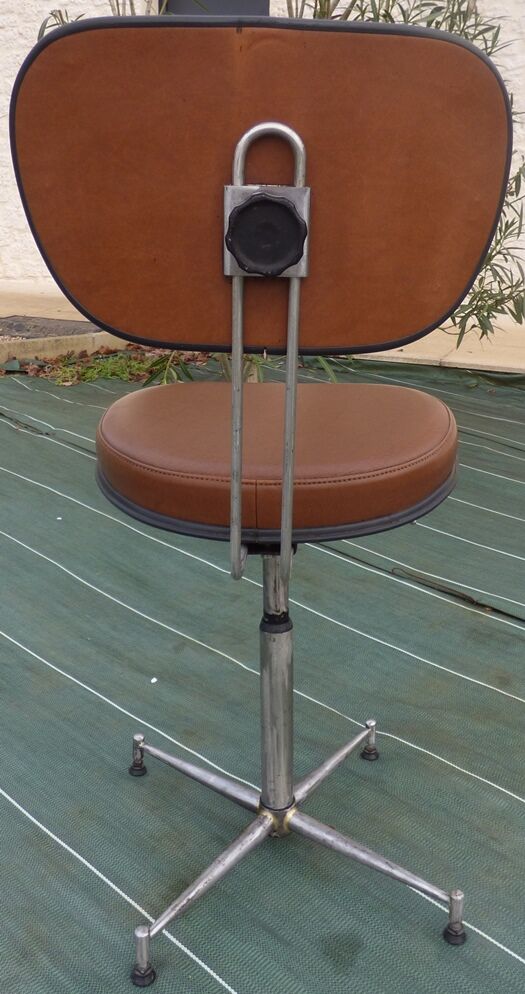 Vintage office chair brand mirima adjustable with brown imitation leather top and metal foot