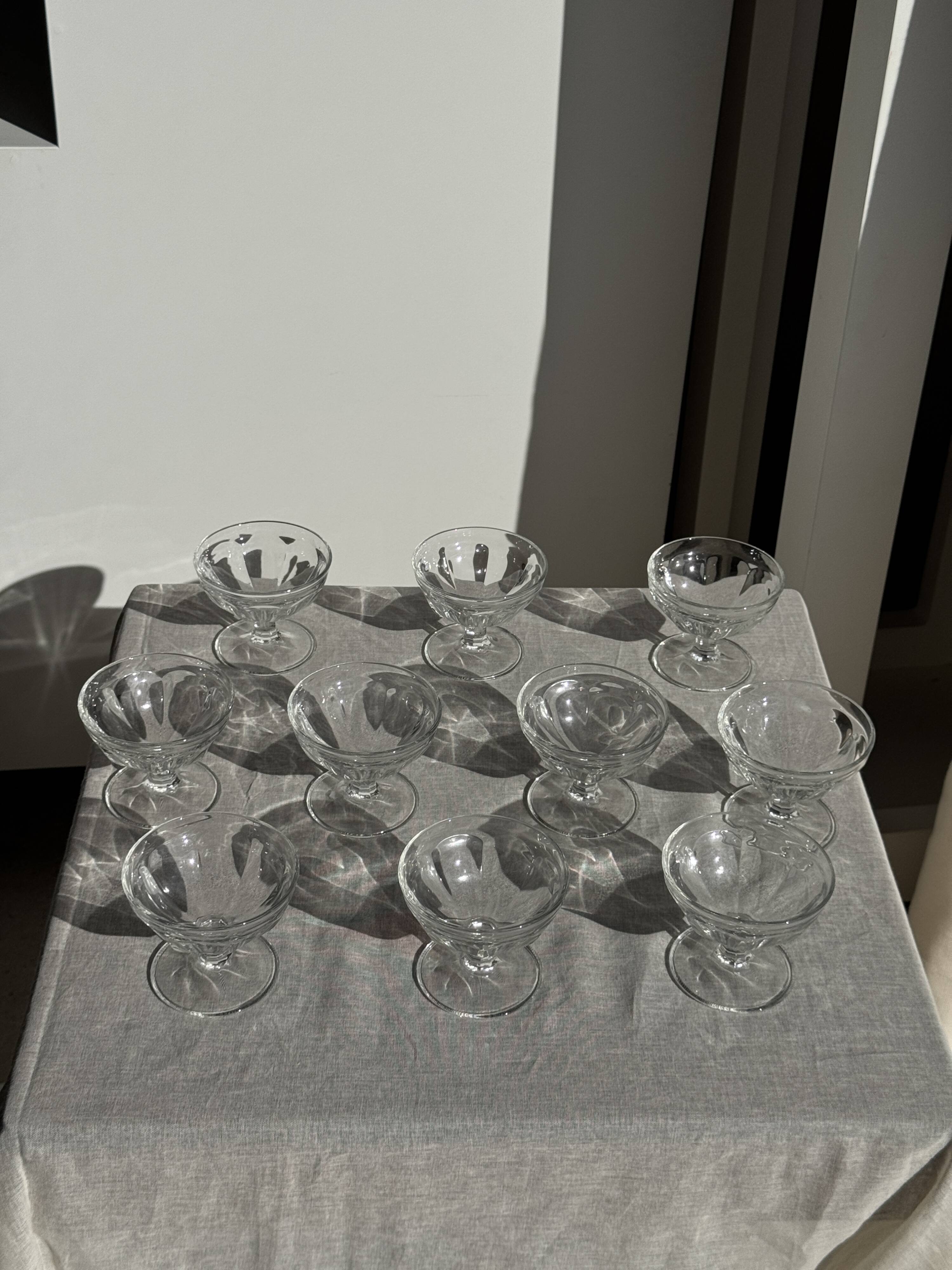 Set of 10 small vintage glass ice cream bowls.