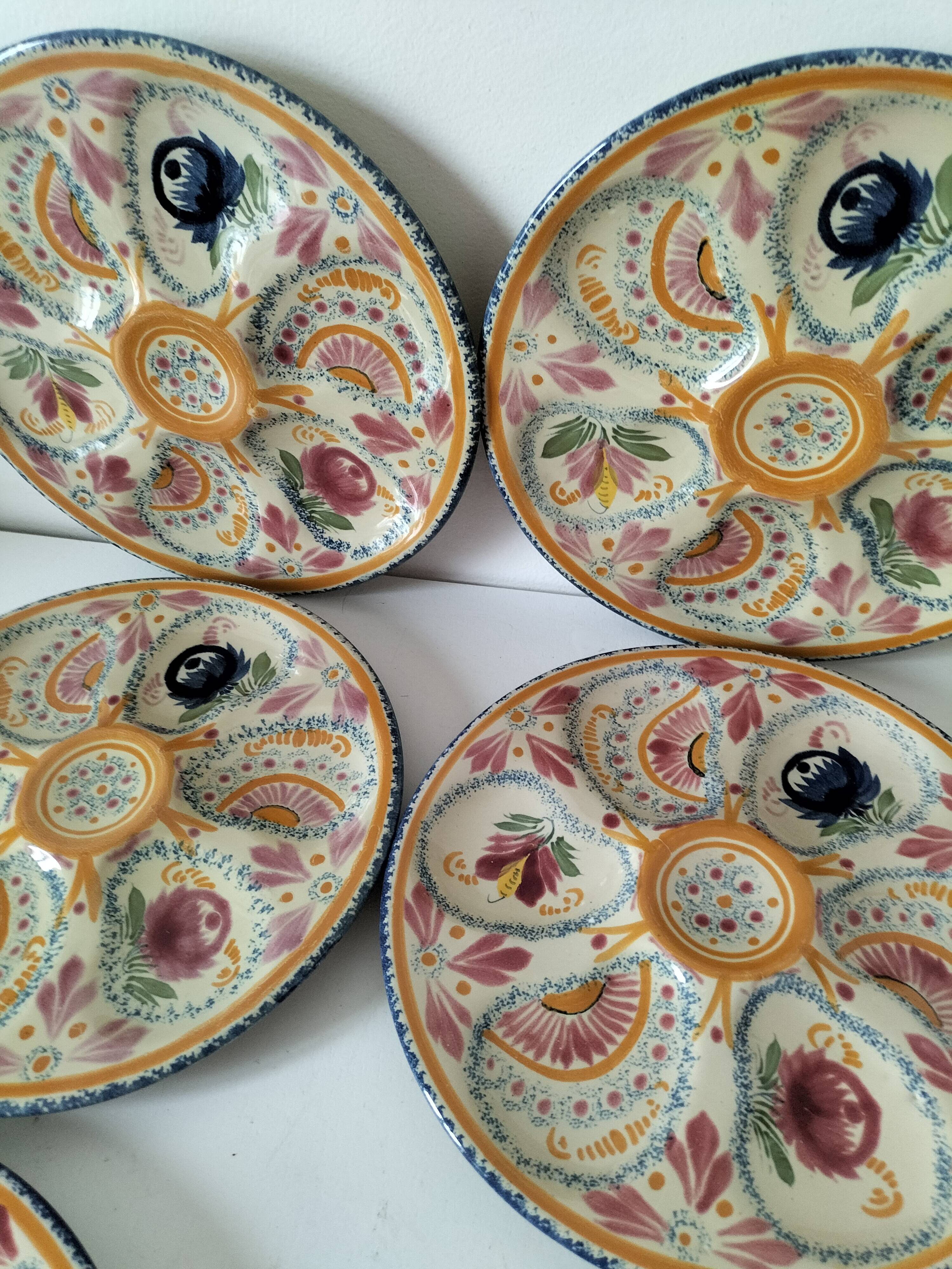 6 oyster plates Henriot Quimper decor 137 hand-painted