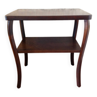 Varnished wooden stand with two shelves and curved legs / 50s-60s