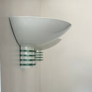 Pair of post-modernist wall lights, white metal and glass, France 1980