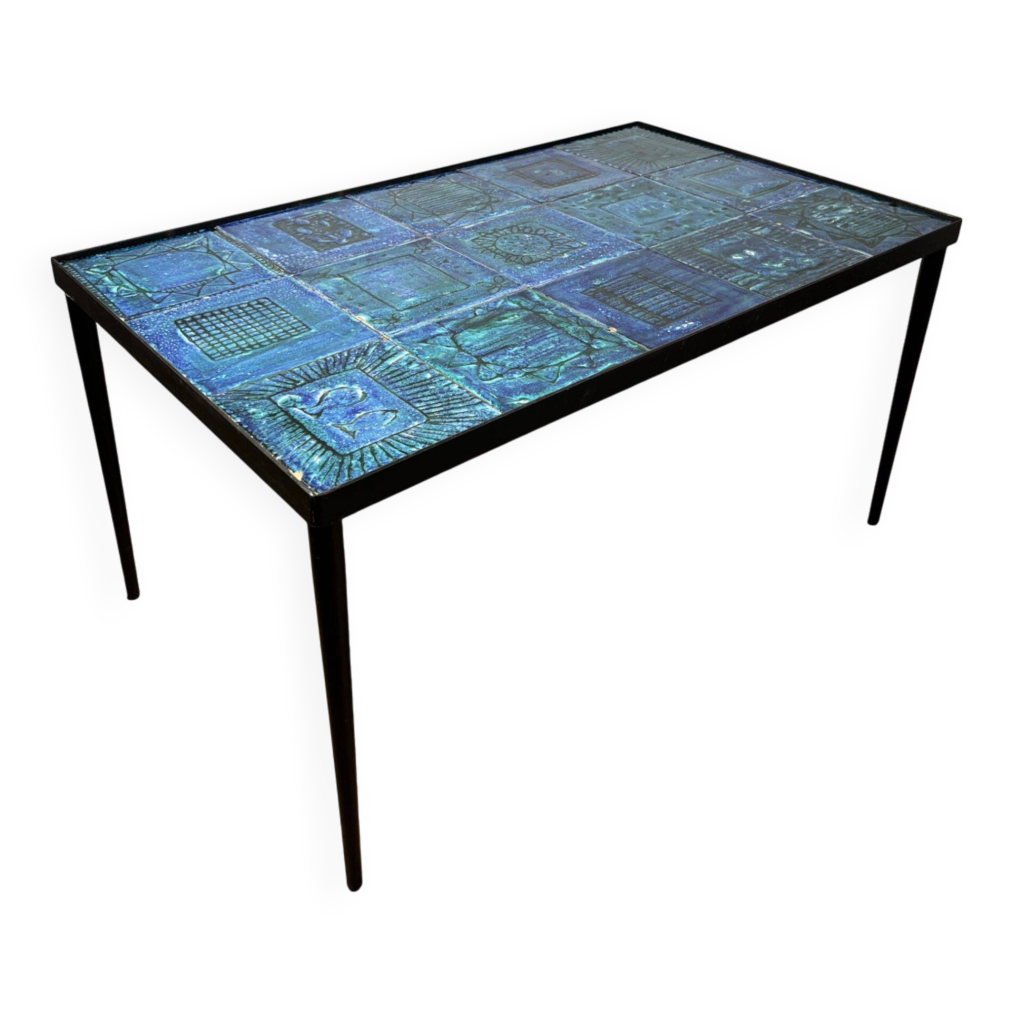 Blue ceramic coffee table by Robert & Jean CLOUTIER circa 1960