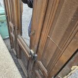19th-century solid oak entrance door with three openings, including frame.