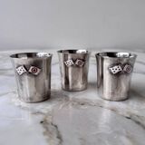 Set of 3 small silver 970 sterling cups with enamelled flags from the 20th century.