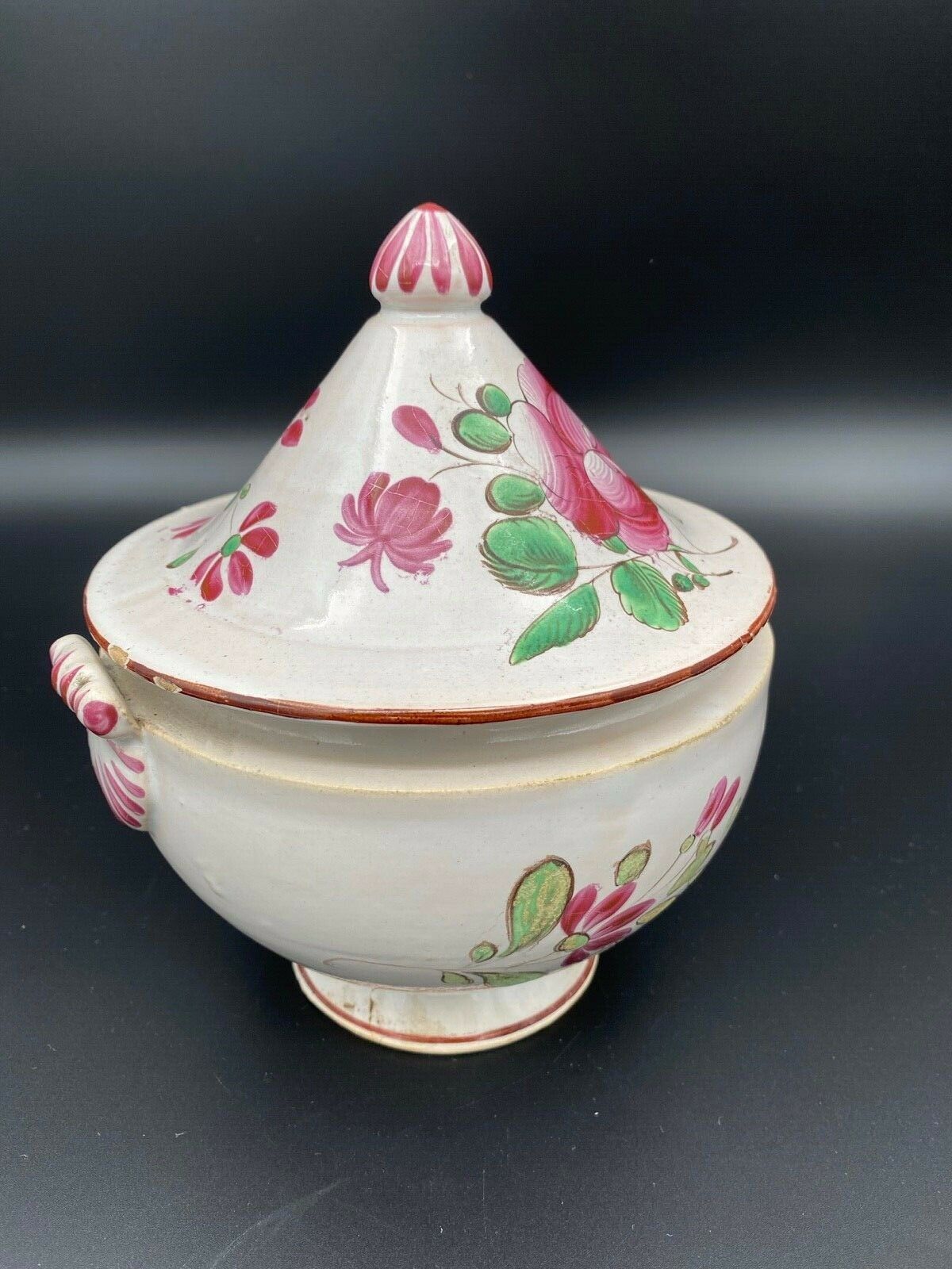 Soupiere faience of east Luneville with decor floral catches xix eme
