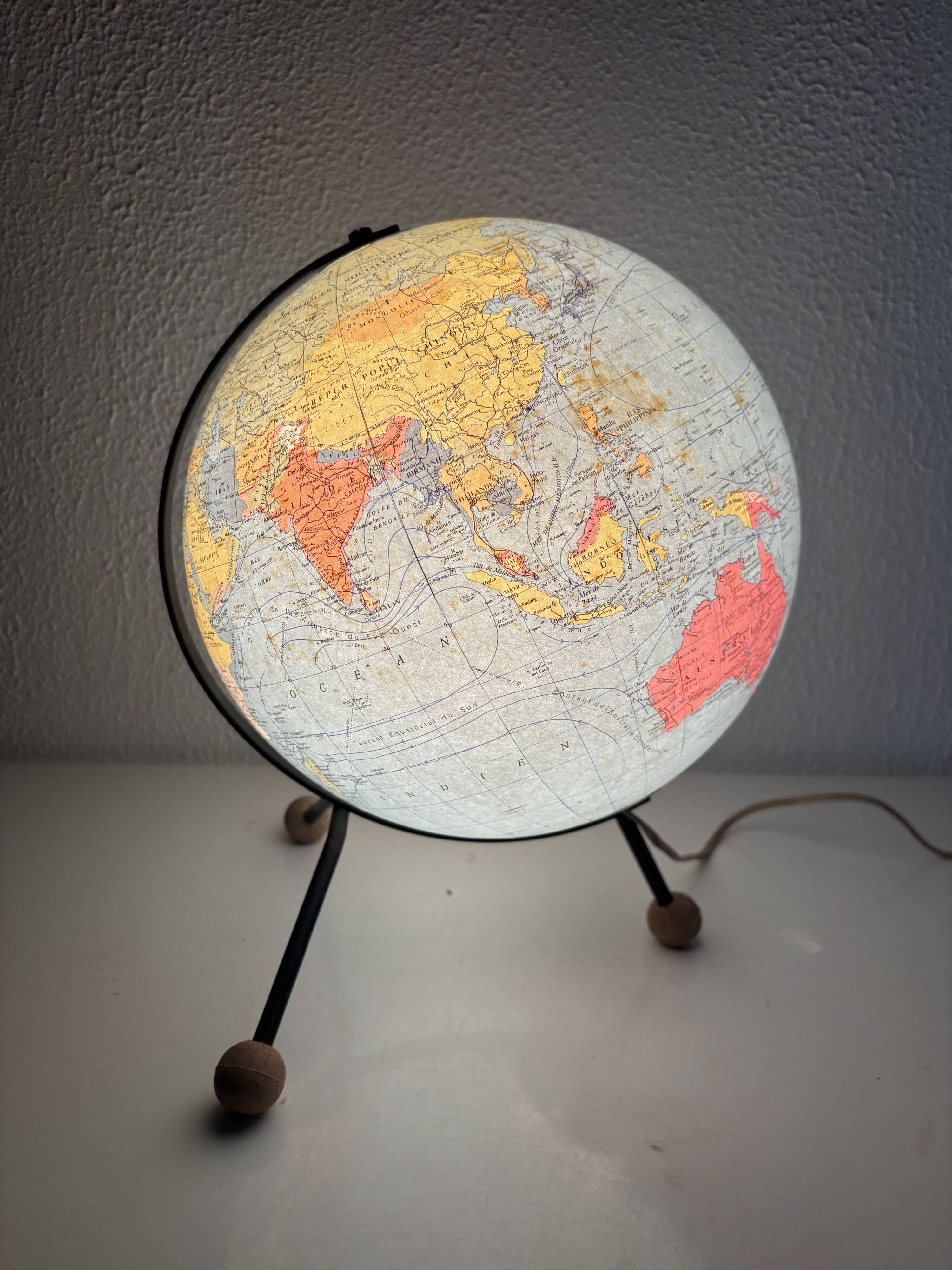 Vintage globe 1962 terrestrial world map glass tripod Taride - 32 cm