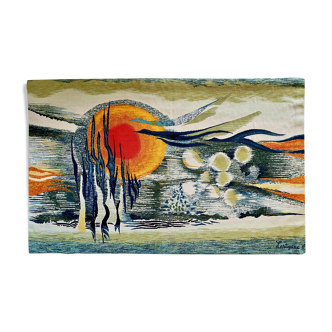 Tapisserie murale vintage signée Jean-Michel Lartigaud
