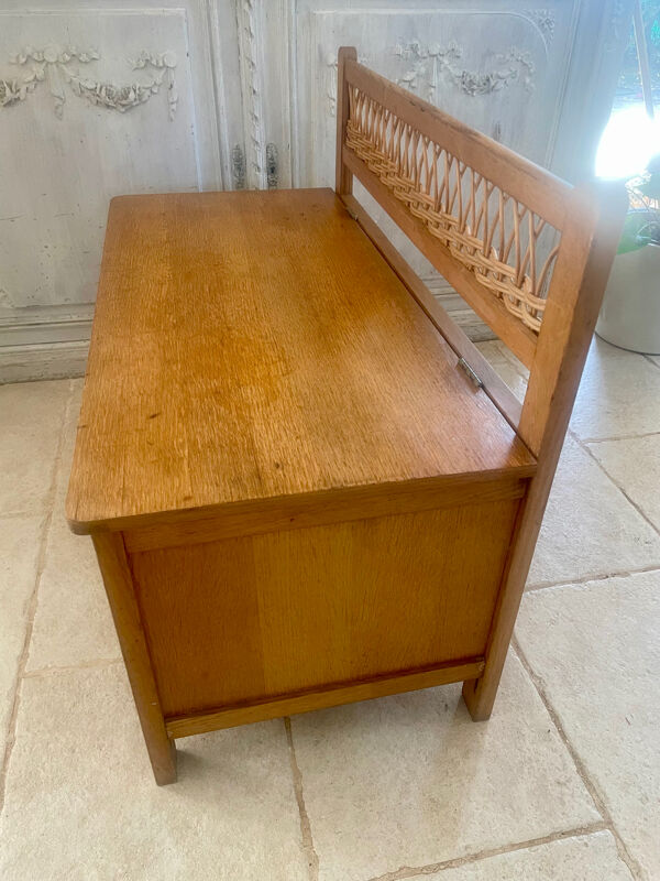 Banc coffre à jouets bois et rotin