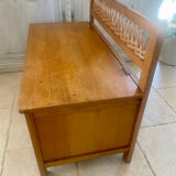 Wooden and rattan toy chest bench