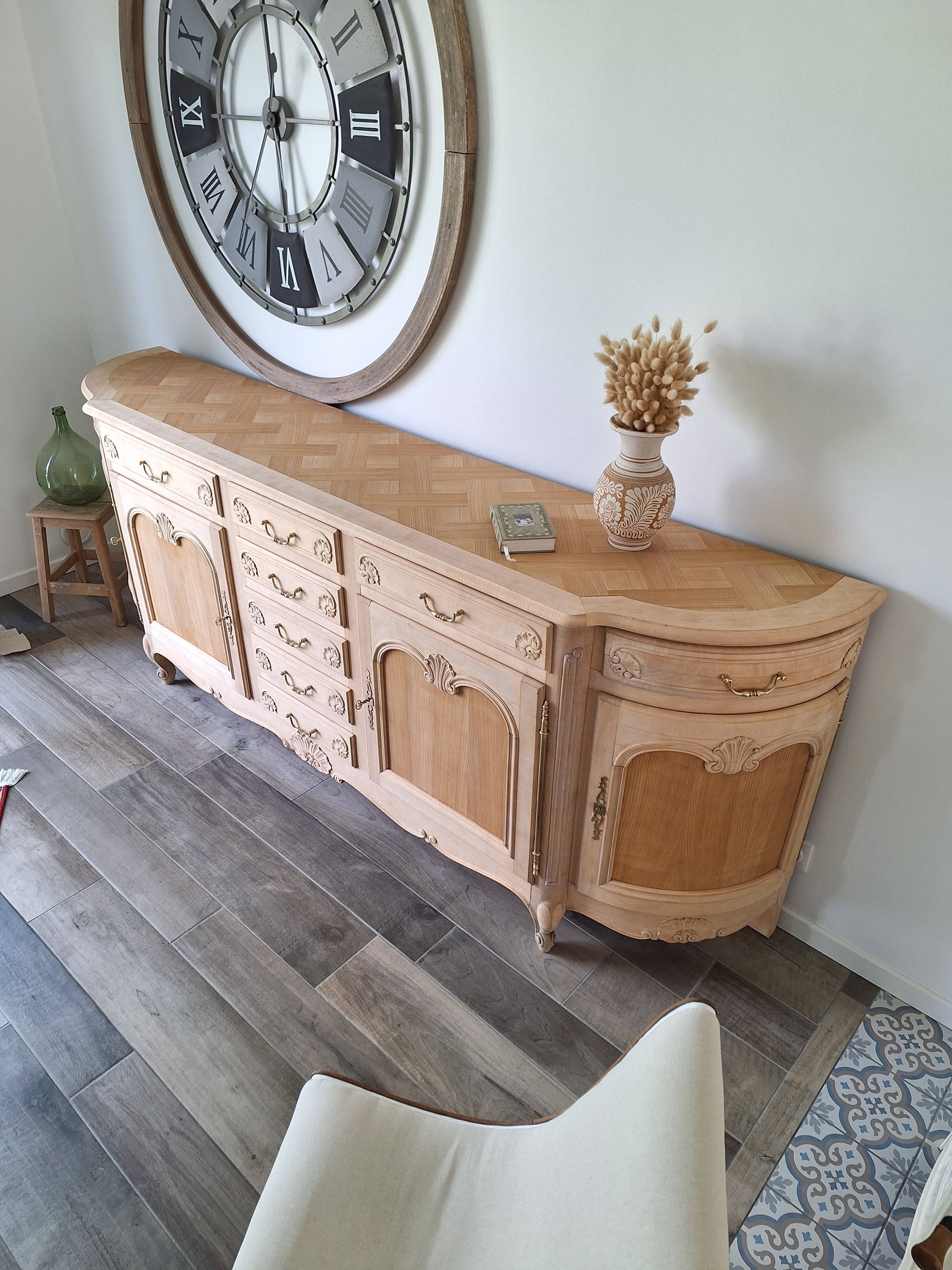 Low buffet in renovated solid cherry wood – Revisited Louis XV style – 250 cm