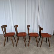 Vintage Tyrolean Dining Chairs: Set of 4, Red Fabric Seat, 1970s
