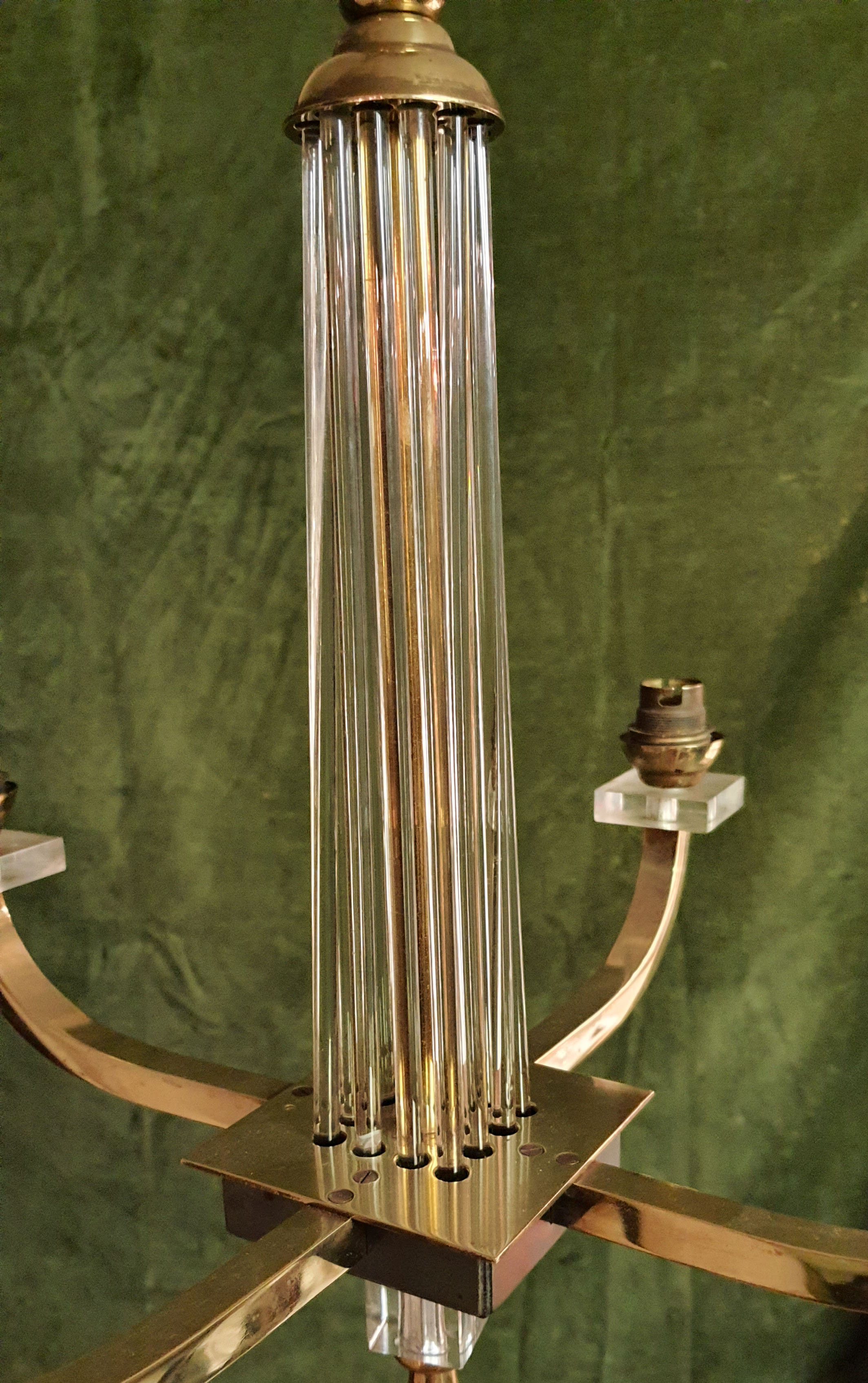 Art deco brass and glass chandelier 1940