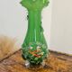 Excentric green blown glass vase with relief flowers Murano