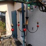 pair of vintage black metal chandeliers with red balls 1950/1970