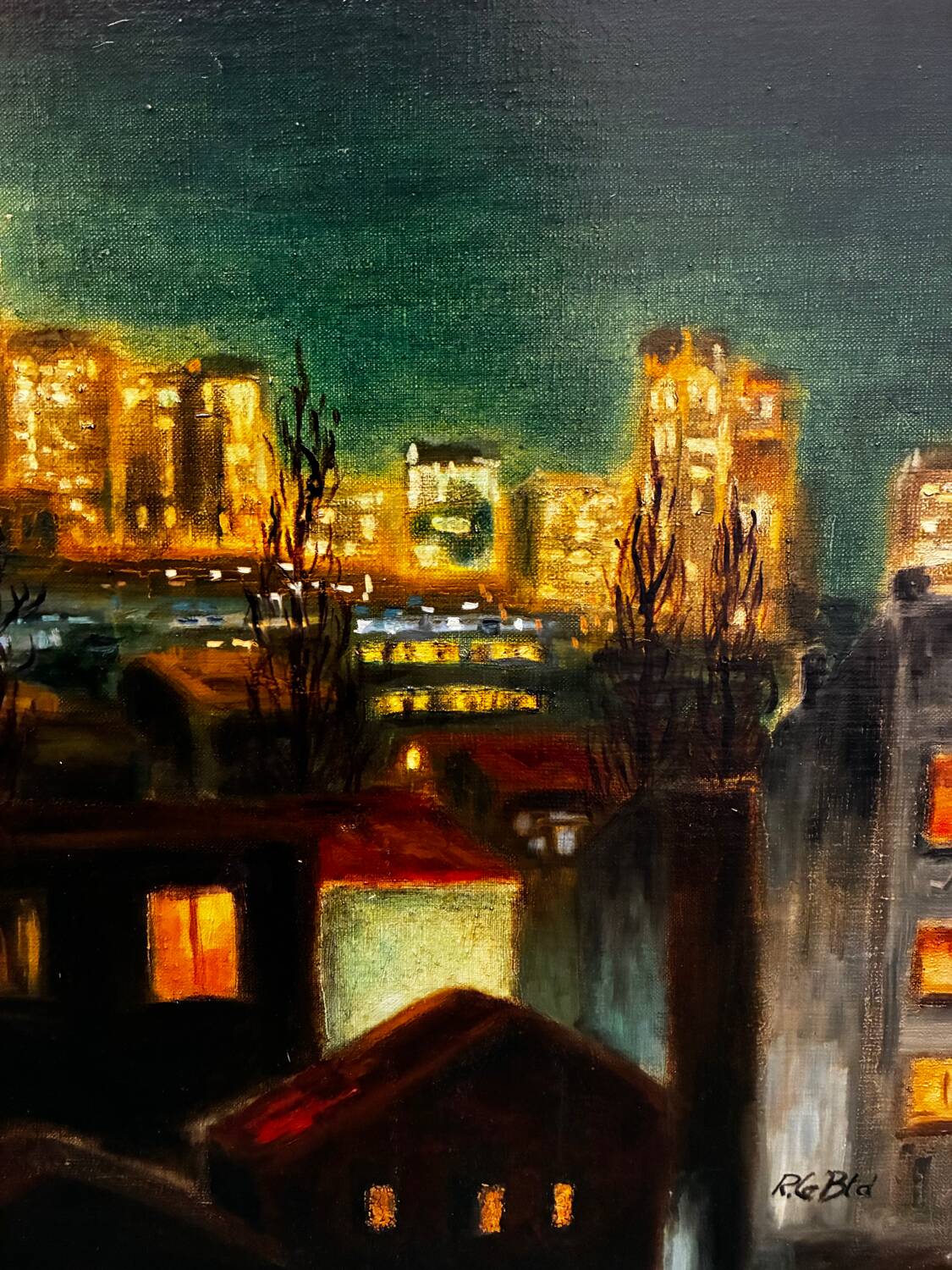 Painting La Défense 1990 signed René le Bastard