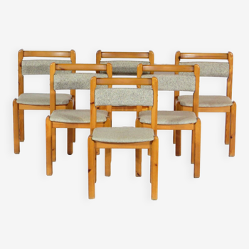 Ensemble de six chaises de salle à manger modernes vintage du milieu du siècle en pin massif par le danois Thorsø Møbelfabrik, 1960