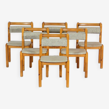 Set of six solid pine vintage mid century modern dining chairs by Danish Thorsø Møbelfabrik, 1960s