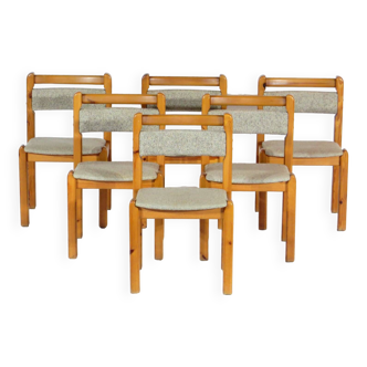 Set of six solid pine vintage mid century modern dining chairs by Danish Thorsø Møbelfabrik, 1960s