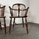 Ensemble de 3 chaises, fauteuils Windsor Low Back en orme, Angleterre, XIXe