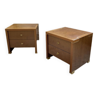 Pair of Balmain walnut and brass bedside tables 1982