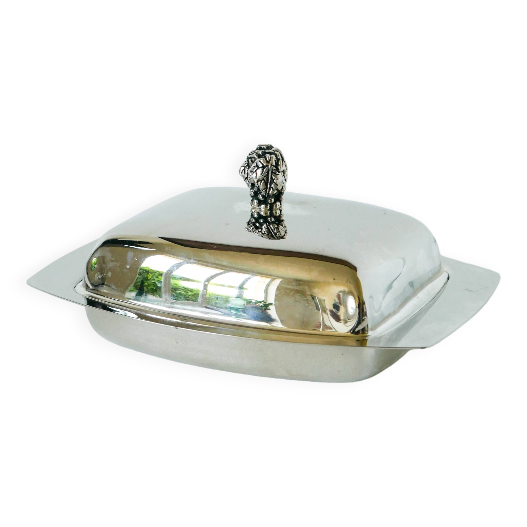 Pocket tray / butter dish in silver metal and glass, early 20th century
