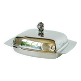 Pocket tray / butter dish in silver metal and glass, early 20th century
