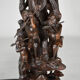 African carved ebony lamp, "Hunters, buffalo and crocodile"