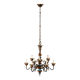 Antique wooden and brass chandelier with 9 lights, Italy, 20th century.