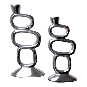 Pair of circle candlesticks by Matthew Hilton, England, 1980