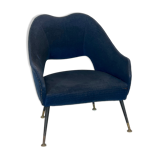Vintage Italian blue fabric and brass armchair from 50s