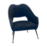 Vintage Italian blue fabric and brass armchair from 50s