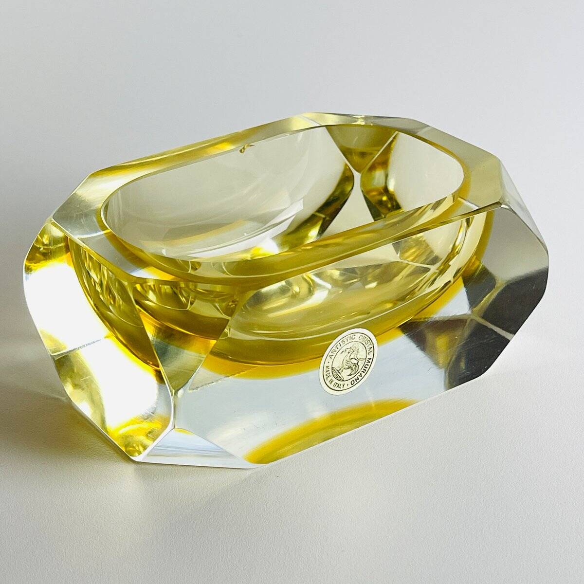 Original yellow Murano glass ashtray by Bucella Cristalli Murano, 1970s.
