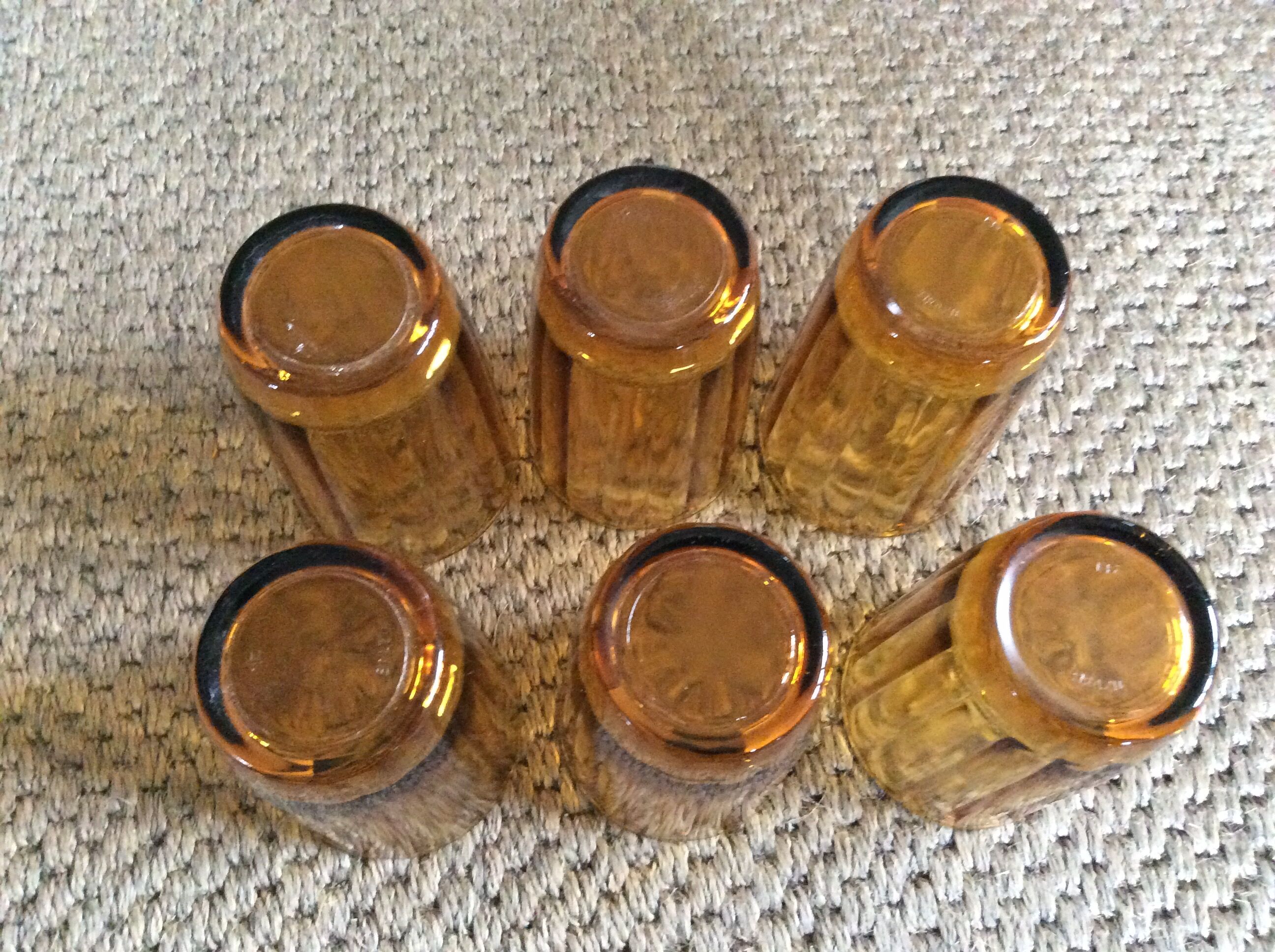 Series of 6 amber glasses