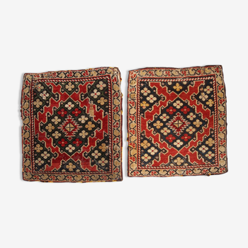 Pair of old carpet Armenian Karabakh 42cm x 45cm 1880 s