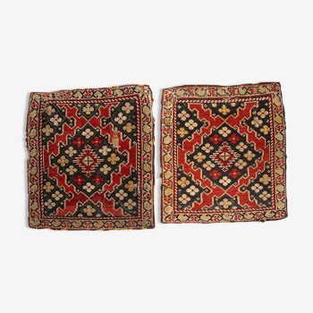 Paire de tapis ancien Arménien Karabakh 42cm x 45cm 1880s