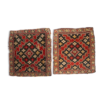 Paire de tapis ancien Arménien Karabakh 42cm x 45cm 1880s