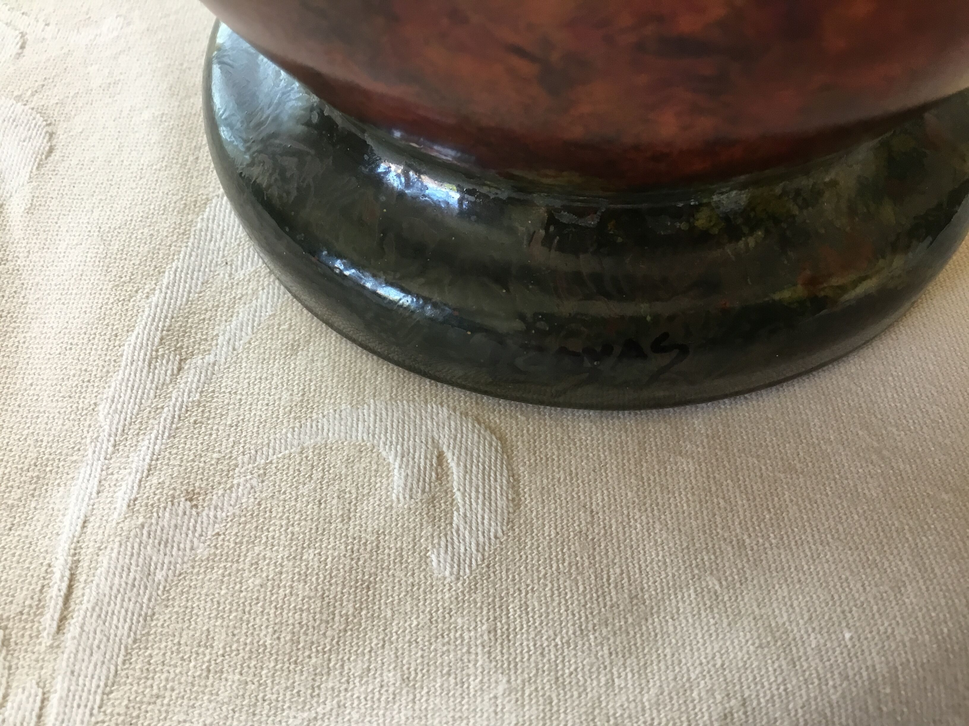 Glass paste vase signed