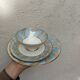 Vintage Bavaria ivory tea/coffee trio, sky blue & gold graphic waves.