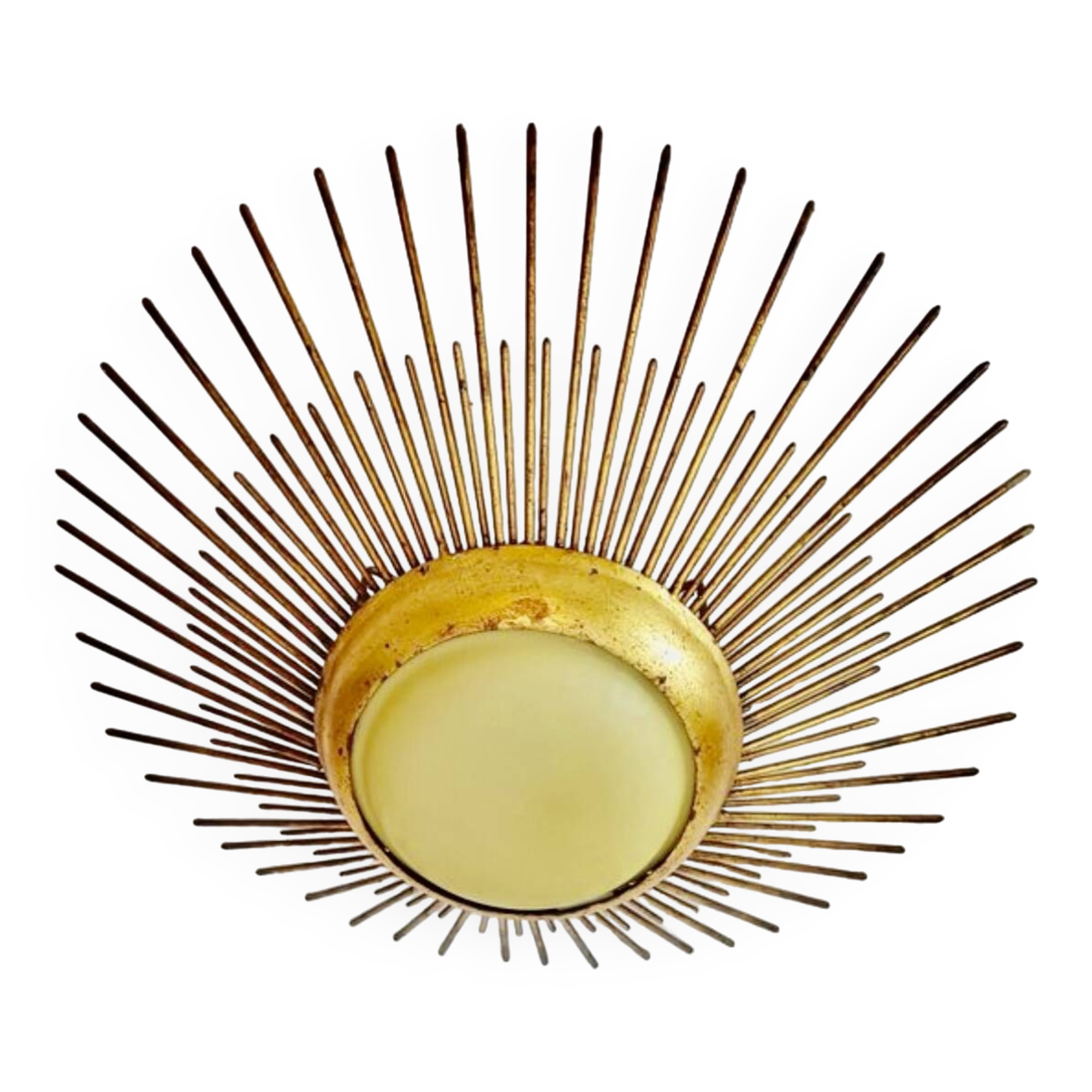 Golden sunburst metal glass pendant chandelier, 1960