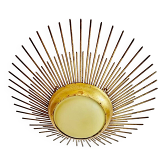 Golden sunburst metal glass pendant chandelier, 1960