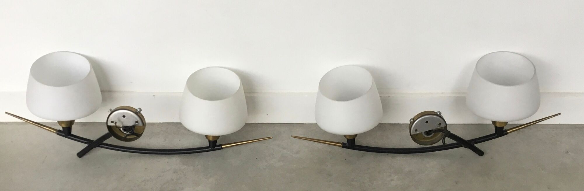 Double wall light of the house Arlus - brass and black metal - 1950