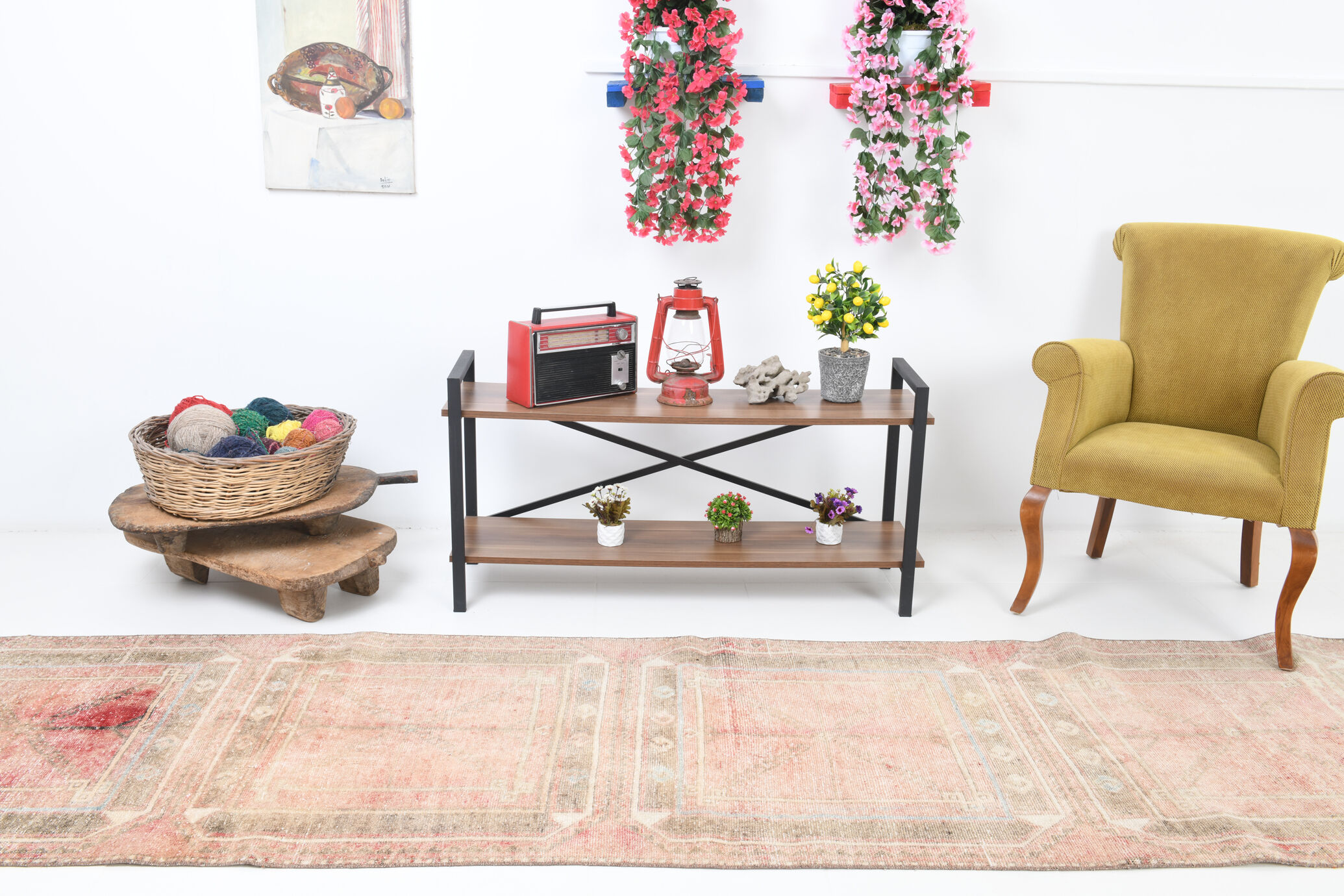 Brown red turkish runner rug, 90x336 cm