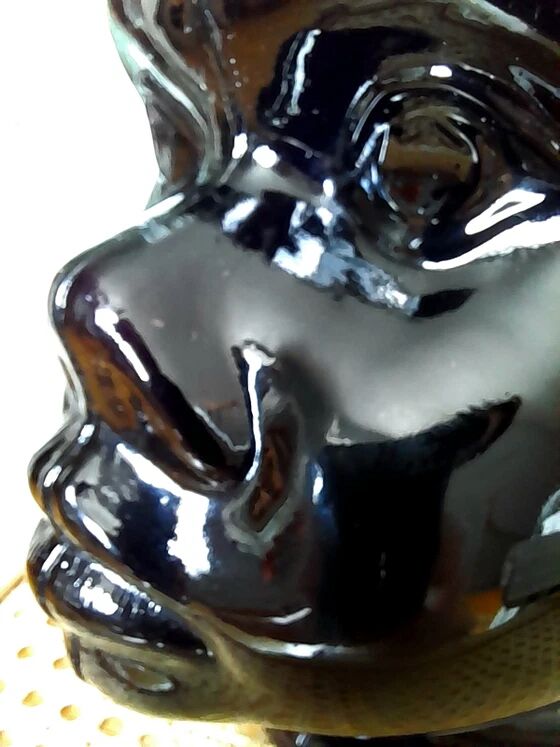 Vase ou cache pot tête de Maure en verre 1970