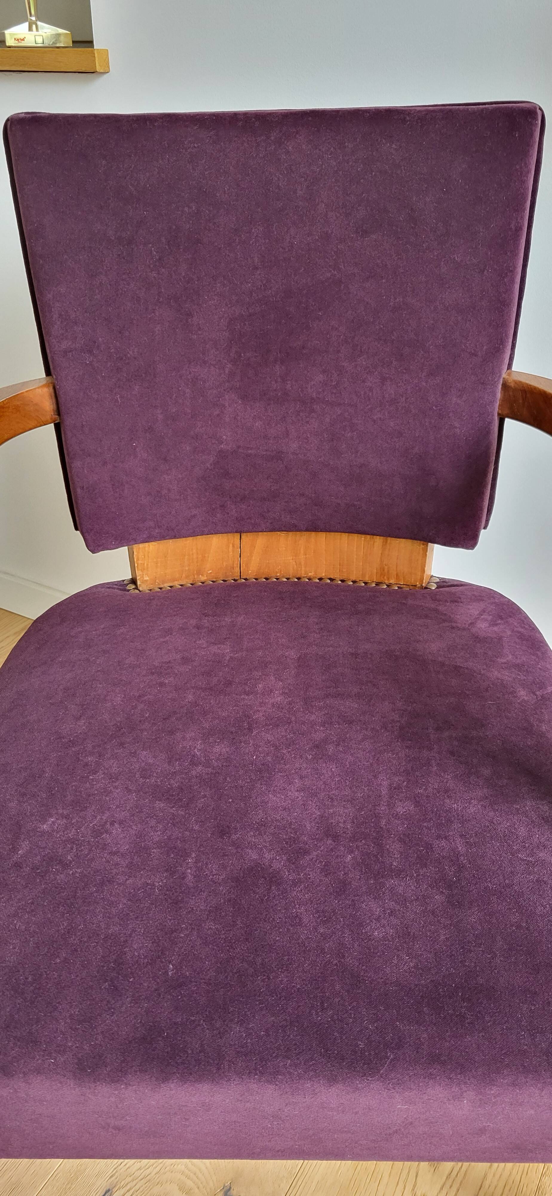 Paire de fauteuils Bridge, velours aubergine