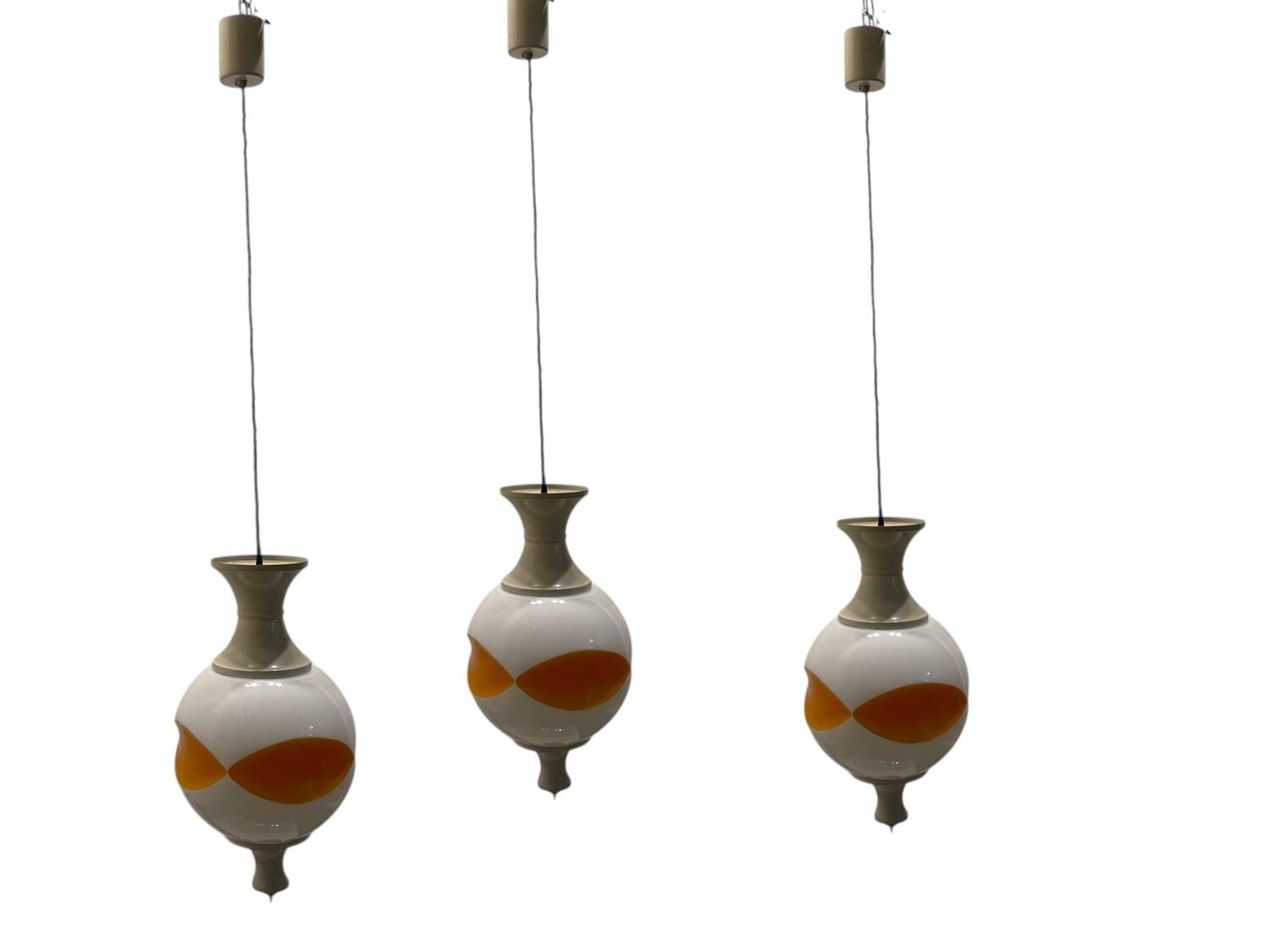 Set of 3 Space Age Pendant Lights in White Opaline Glass, Italy, 1970s